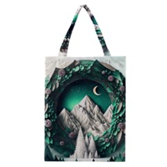 Christmas Wreath Winter Mountains Snow Stars Moon Classic Tote Bag