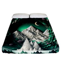 Christmas Wreath Winter Mountains Snow Stars Moon Fitted Sheet (california King Size)