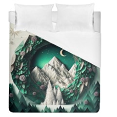 Christmas Wreath Winter Mountains Snow Stars Moon Duvet Cover (queen Size)