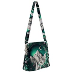 Christmas Wreath Winter Mountains Snow Stars Moon Zipper Messenger Bag