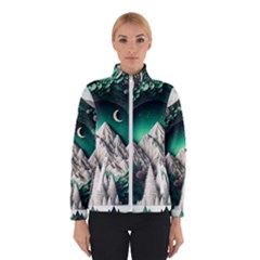 Christmas Wreath Winter Mountains Snow Stars Moon Women s Bomber Jacket