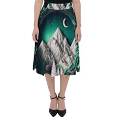 Christmas Wreath Winter Mountains Snow Stars Moon Classic Midi Skirt