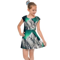 Christmas Wreath Winter Mountains Snow Stars Moon Kids  Cap Sleeve Dress