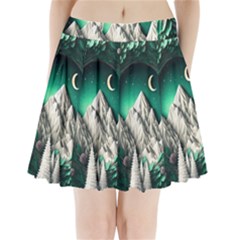 Christmas Wreath Winter Mountains Snow Stars Moon Pleated Mini Skirt