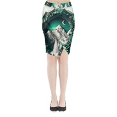 Christmas Wreath Winter Mountains Snow Stars Moon Midi Wrap Pencil Skirt