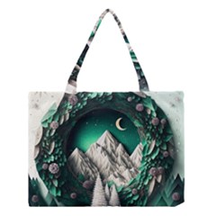 Christmas Wreath Winter Mountains Snow Stars Moon Medium Tote Bag