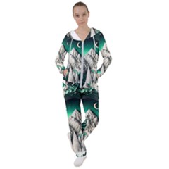 Christmas Wreath Winter Mountains Snow Stars Moon Women s Tracksuit