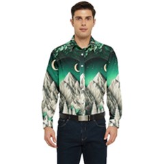 Christmas Wreath Winter Mountains Snow Stars Moon Men s Long Sleeve  Shirt