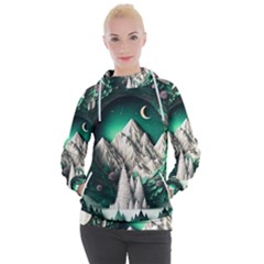 Christmas Wreath Winter Mountains Snow Stars Moon Women s Hooded Pullover by uniart180623