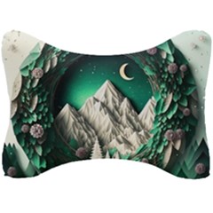 Christmas Wreath Winter Mountains Snow Stars Moon Seat Head Rest Cushion