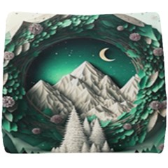 Christmas Wreath Winter Mountains Snow Stars Moon Seat Cushion