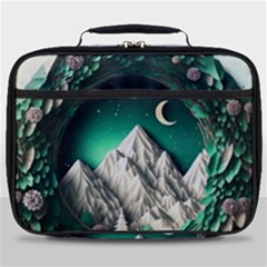 Christmas Wreath Winter Mountains Snow Stars Moon Full Print Lunch Bag