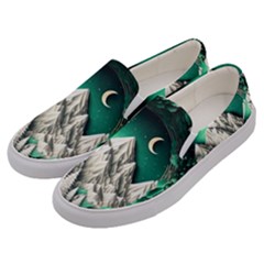 Christmas Wreath Winter Mountains Snow Stars Moon Men s Canvas Slip Ons