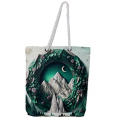 Christmas Wreath Winter Mountains Snow Stars Moon Full Print Rope Handle Tote (large)