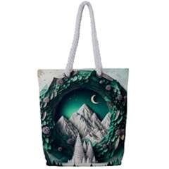 Christmas Wreath Winter Mountains Snow Stars Moon Full Print Rope Handle Tote (small)