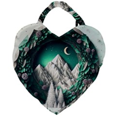 Christmas Wreath Winter Mountains Snow Stars Moon Giant Heart Shaped Tote