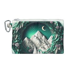 Christmas Wreath Winter Mountains Snow Stars Moon Canvas Cosmetic Bag (medium)