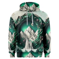 Christmas Wreath Winter Mountains Snow Stars Moon Men s Overhead Hoodie