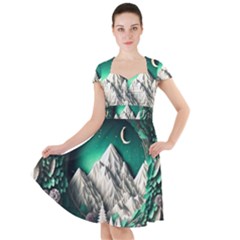 Christmas Wreath Winter Mountains Snow Stars Moon Cap Sleeve Midi Dress