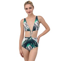 Christmas Wreath Winter Mountains Snow Stars Moon Tied Up Two Piece Swimsuit