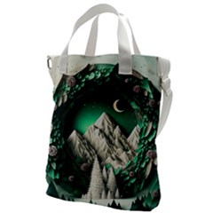 Christmas Wreath Winter Mountains Snow Stars Moon Canvas Messenger Bag