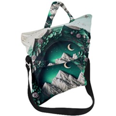 Christmas Wreath Winter Mountains Snow Stars Moon Fold Over Handle Tote Bag