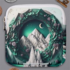 Christmas Wreath Winter Mountains Snow Stars Moon Mini Square Pouch