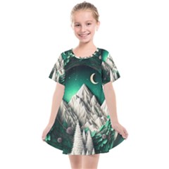 Christmas Wreath Winter Mountains Snow Stars Moon Kids  Smock Dress