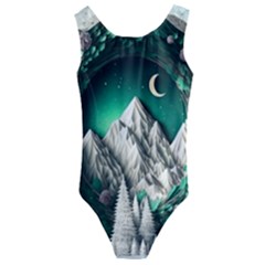 Christmas Wreath Winter Mountains Snow Stars Moon Kids  Cut-out Back One Piece Swimsuit