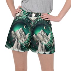 Christmas Wreath Winter Mountains Snow Stars Moon Women s Ripstop Shorts