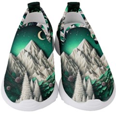 Christmas Wreath Winter Mountains Snow Stars Moon Kids  Slip On Sneakers