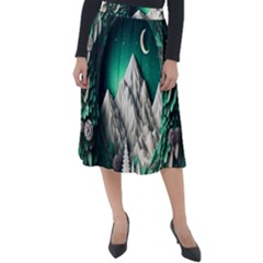 Christmas Wreath Winter Mountains Snow Stars Moon Classic Velour Midi Skirt  by uniart180623