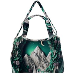 Christmas Wreath Winter Mountains Snow Stars Moon Double Compartment Shoulder Bag