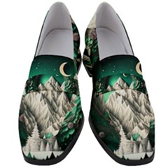 Christmas Wreath Winter Mountains Snow Stars Moon Women s Chunky Heel Loafers