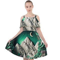 Christmas Wreath Winter Mountains Snow Stars Moon Cut Out Shoulders Chiffon Dress