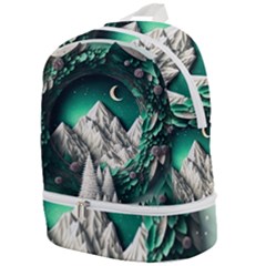 Christmas Wreath Winter Mountains Snow Stars Moon Zip Bottom Backpack