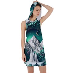 Christmas Wreath Winter Mountains Snow Stars Moon Racer Back Hoodie Dress