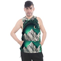 Christmas Wreath Winter Mountains Snow Stars Moon Men s Sleeveless Hoodie