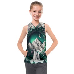 Christmas Wreath Winter Mountains Snow Stars Moon Kids  Sleeveless Hoodie