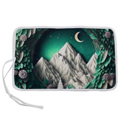 Christmas Wreath Winter Mountains Snow Stars Moon Pen Storage Case (m)