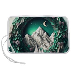 Christmas Wreath Winter Mountains Snow Stars Moon Pen Storage Case (l)