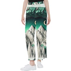 Christmas Wreath Winter Mountains Snow Stars Moon Women s Pants 