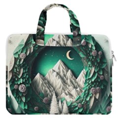 Christmas Wreath Winter Mountains Snow Stars Moon Macbook Pro 16  Double Pocket Laptop Bag 