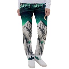 Christmas Wreath Winter Mountains Snow Stars Moon Women s Casual Pants