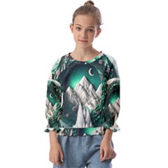 Christmas Wreath Winter Mountains Snow Stars Moon Kids  Cuff Sleeve Top