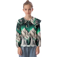 Christmas Wreath Winter Mountains Snow Stars Moon Kids  Peter Pan Collar Blouse