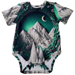 Christmas Wreath Winter Mountains Snow Stars Moon Baby Short Sleeve Bodysuit