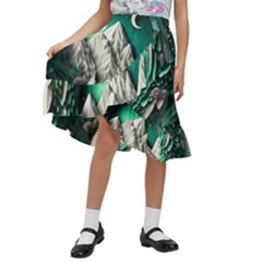 Christmas Wreath Winter Mountains Snow Stars Moon Kids  Ruffle Flared Wrap Midi Skirt