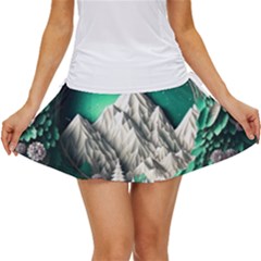 Christmas Wreath Winter Mountains Snow Stars Moon Women s Skort