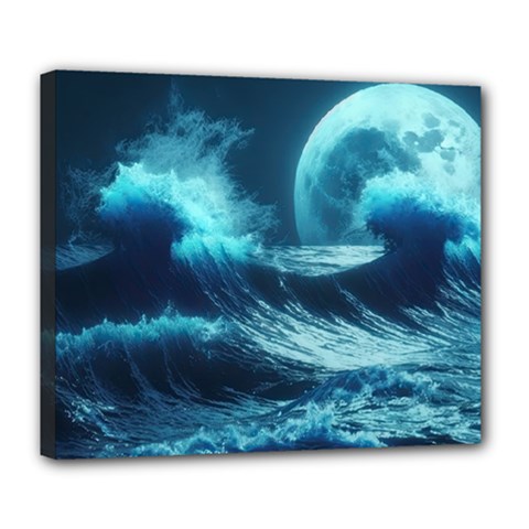 Moonlight High Tide Storm Tsunami Waves Ocean Sea Deluxe Canvas 24  X 20  (stretched) by uniart180623